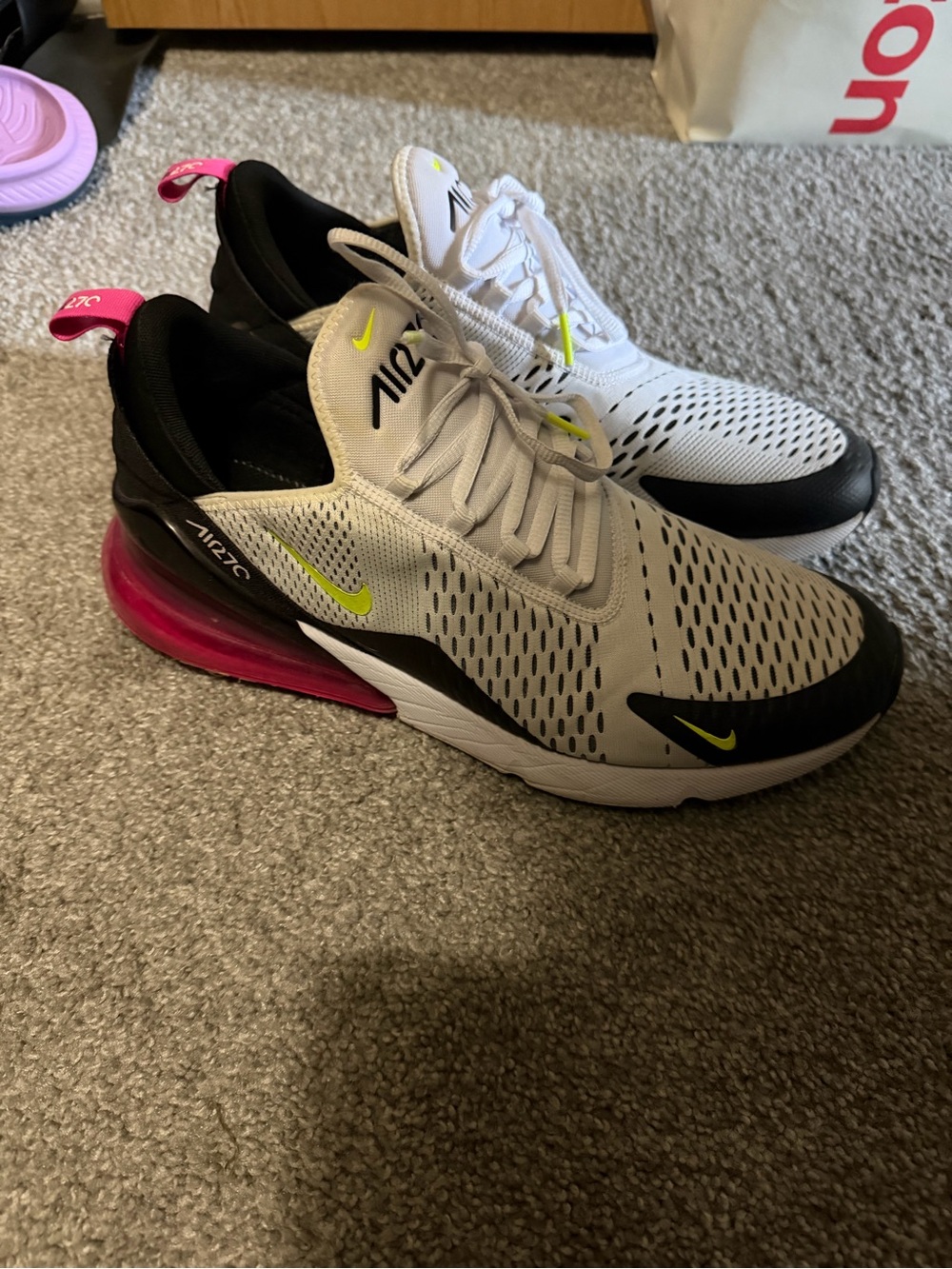 Nike Air Max 270 White, Black, Pink & Neon Yellow Sneakers